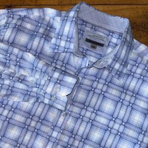 Johnston and Murphy Mens Tailored Fit Blue‎ White Abstract Design Button Down L